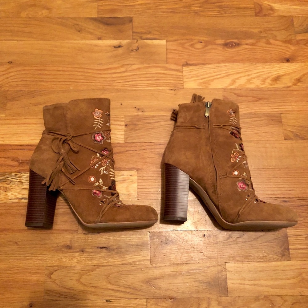 Sam Edelman Brown Suede + Floral Booties - Picture 2 of 5